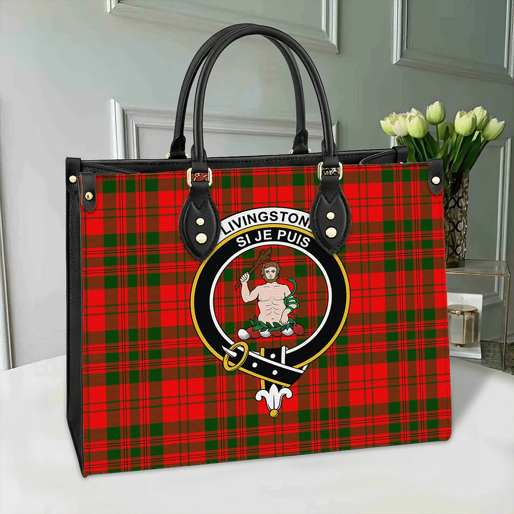 Clan Livingstone Modern Tartan Crest Leather Bag PC15 Clan Livingstone Tartan Today   