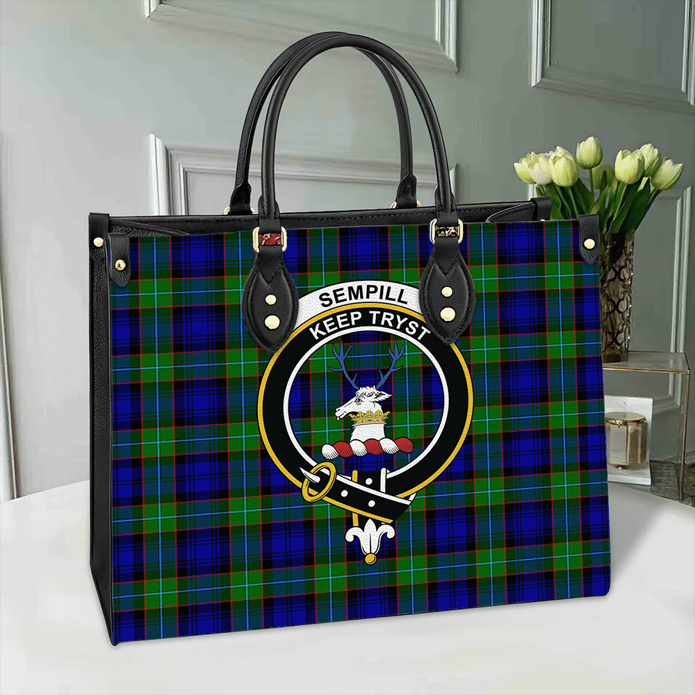 Clan Sempill Modern Tartan Crest Leather Bag AN93 Clan Sempill Tartan Today   