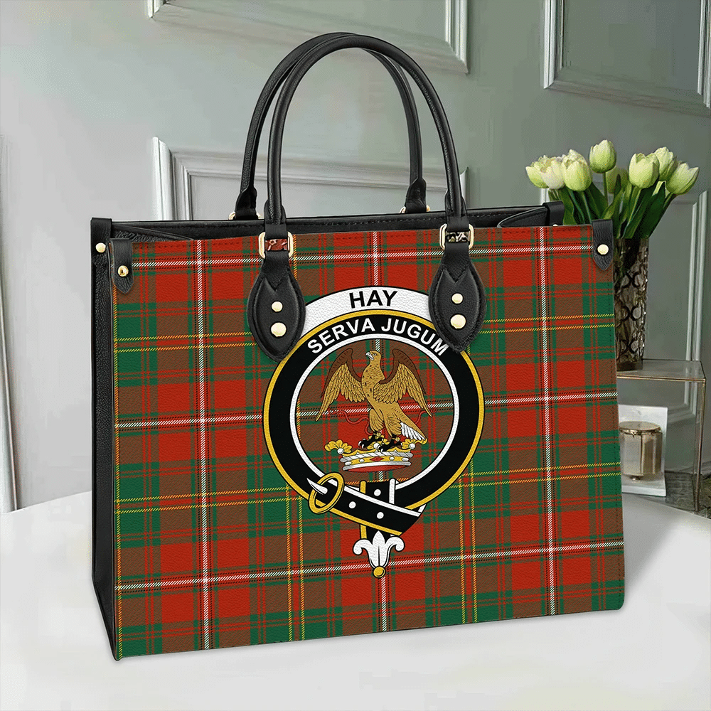Clan Hay Ancient Tartan Crest Leather Bag CD24 Clan Hay Tartan Today   