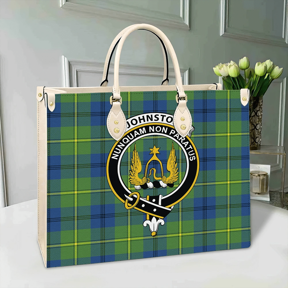 Clan Johnston Ancient Tartan Crest Leather Bag BO95 Clan Johnston Tartan Today   