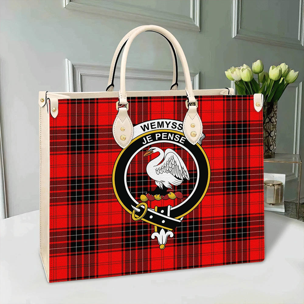Clan Wemyss Modern Tartan Crest Leather Bag KD81 Clan Wemyss Tartan Today   
