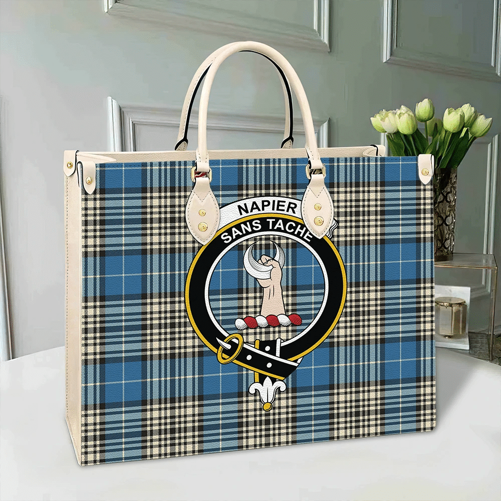Clan Napier Ancient Tartan Crest Leather Bag YT72 Clan Napier Tartan Today   