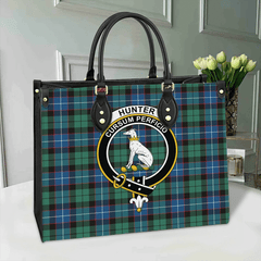 Clan Hunter Ancient Tartan Crest Leather Bag VY90 Clan Hunter Tartan Today   