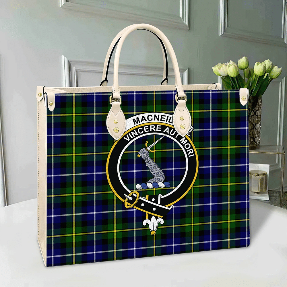 Clan MacNeill Of Barra Modern Tartan Crest Leather Bag IR34 Clan MacNeil / MacNeill Tartan Today   