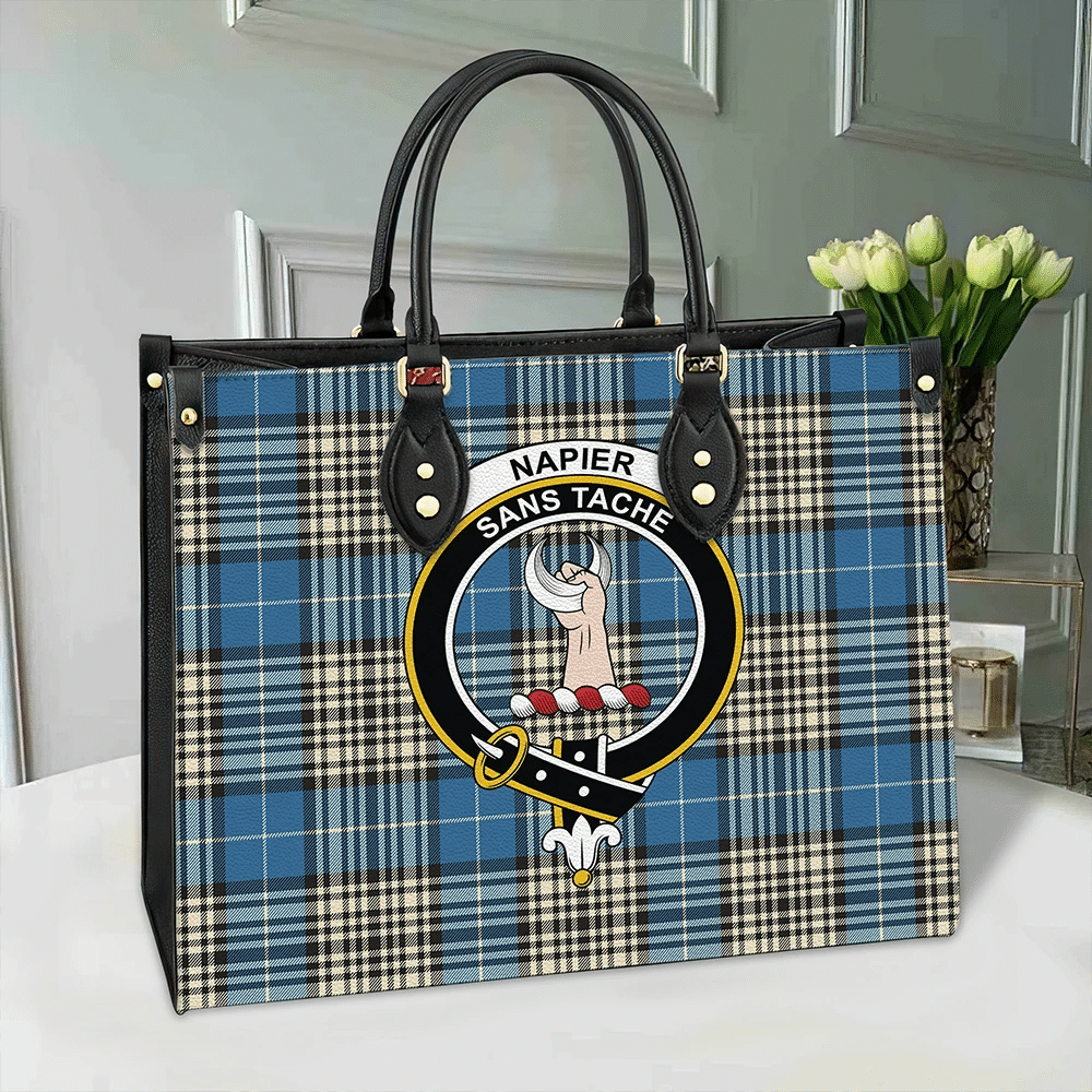 Clan Napier Ancient Tartan Crest Leather Bag YT72 Clan Napier Tartan Today   