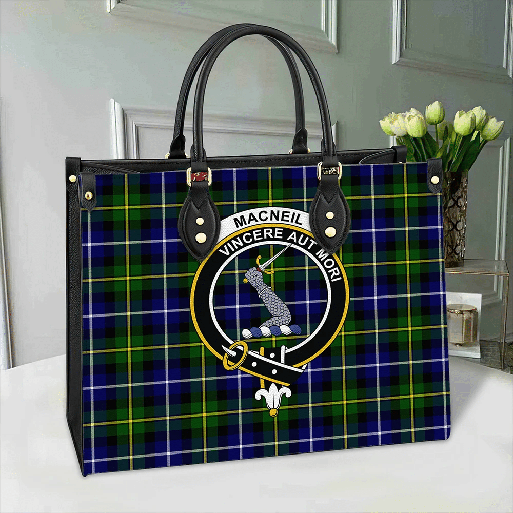 Clan MacNeill Of Barra Modern Tartan Crest Leather Bag IR34 Clan MacNeil / MacNeill Tartan Today   
