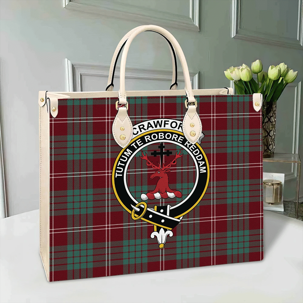 Clan Crawford Modern Tartan Crest Leather Bag GZ68 Clan Crawford Tartan Today   