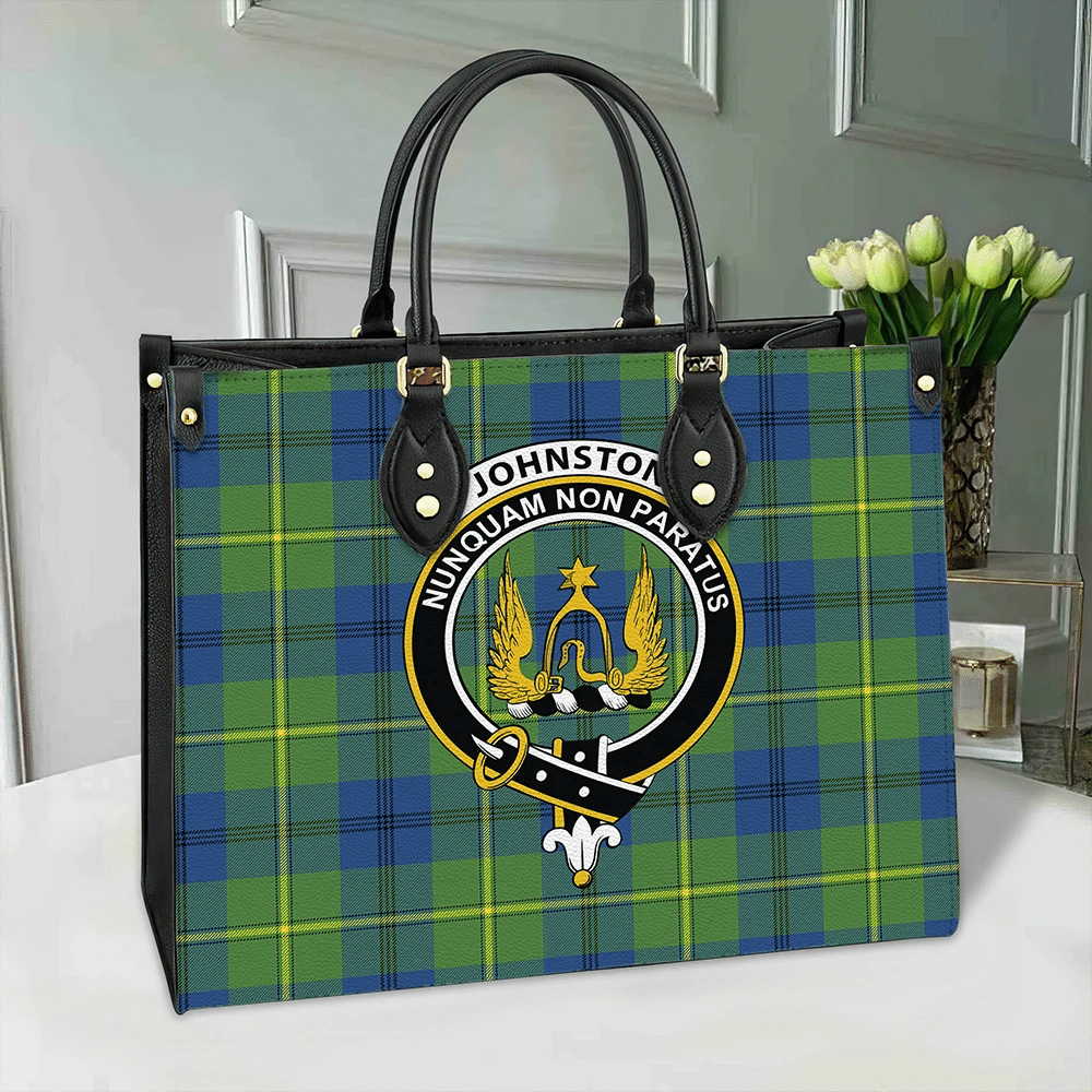 Clan Johnston Ancient Tartan Crest Leather Bag BO95 Clan Johnston Tartan Today   