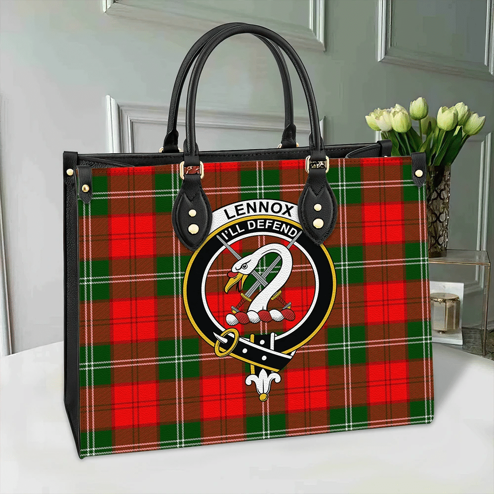 Clan Lennox Modern Tartan Crest Leather Bag MT24 Clan Lennox Tartan Today   