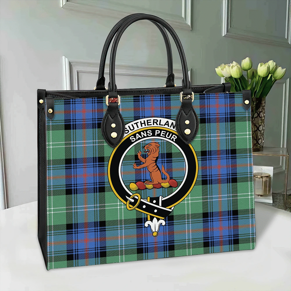 Clan Sutherland Old Ancient Tartan Crest Leather Bag TE41 Clan Sutherland Tartan Today   