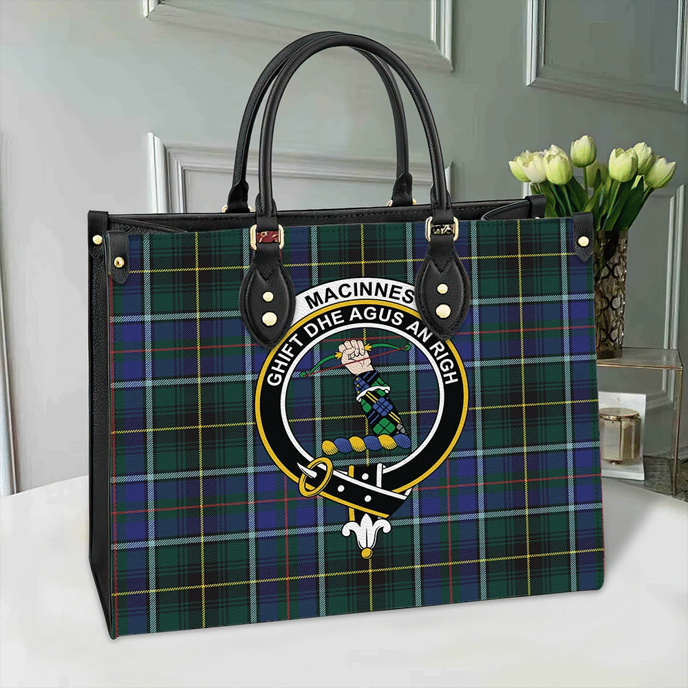 Clan MacInnes Modern Tartan Crest Leather Bag EL41 Clan MacInnes Tartan Today   