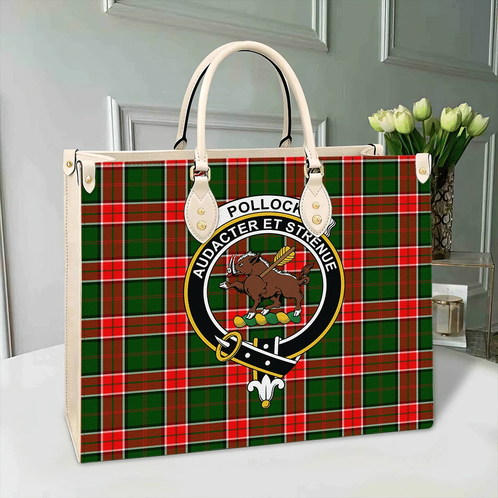 Clan Pollock Modern Tartan Crest Leather Bag YR87 Clan Pollock Tartan Today   
