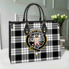 Clan MacFarlane Black & White Ancient Tartan Crest Leather Bag SL78 Clan MacFarlane Tartan Today   