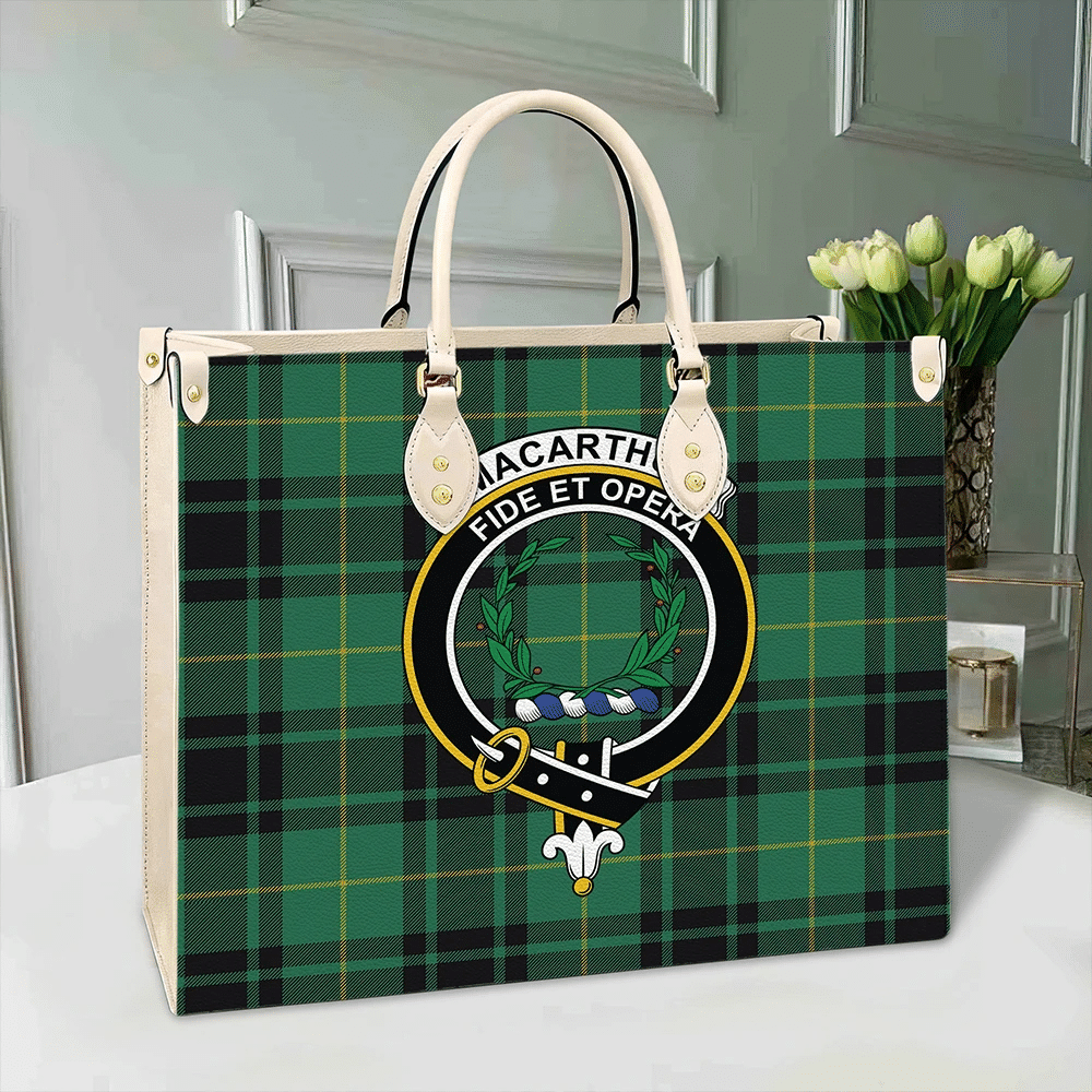 Clan MacArthur Ancient Tartan Crest Leather Bag MS30 Clan MacArthur Tartan Today   