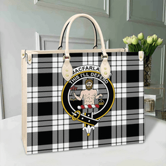 Clan MacFarlane Black & White Ancient Tartan Crest Leather Bag SL78 Clan MacFarlane Tartan Today   