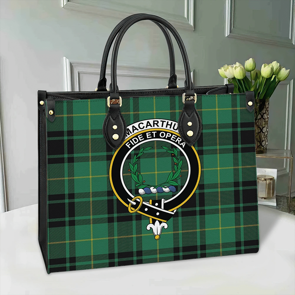 Clan MacArthur Ancient Tartan Crest Leather Bag MS30 Clan MacArthur Tartan Today   