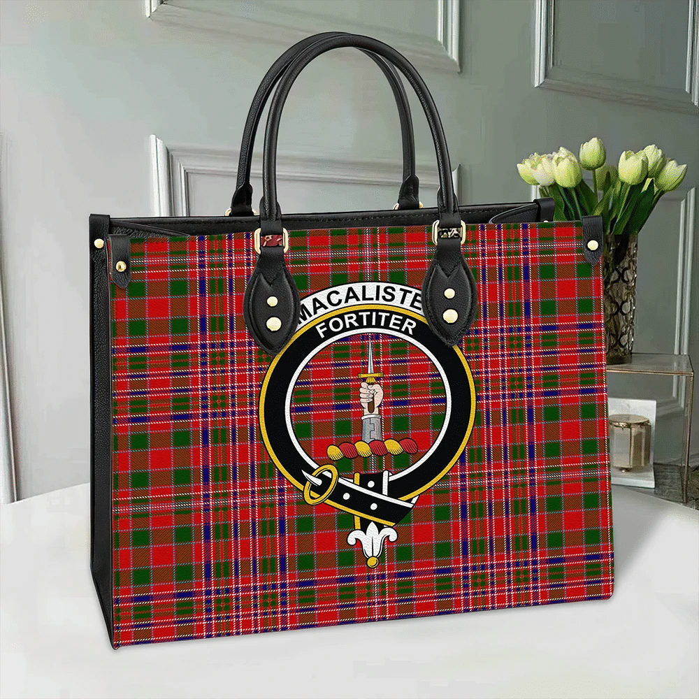 Clan MacAlister Modern Tartan Crest Leather Bag GT80 Clan MacAlister Tartan Today   