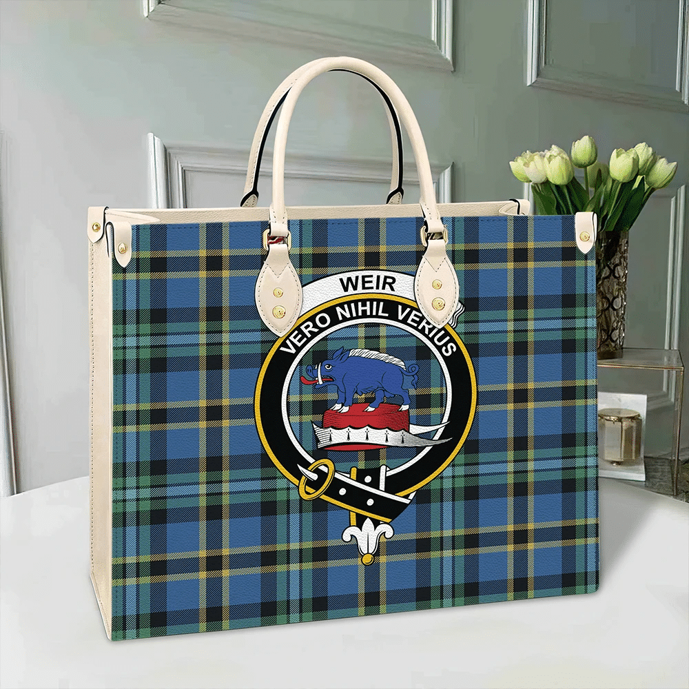 Clan Weir Ancient Tartan Crest Leather Bag CZ42 Clan Weir Tartan Today   