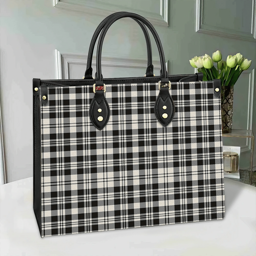 Clan Scott Black & White Ancient Tartan Leather Bag WW70 Clan Scott (Scott Tartan) Tartan Today   