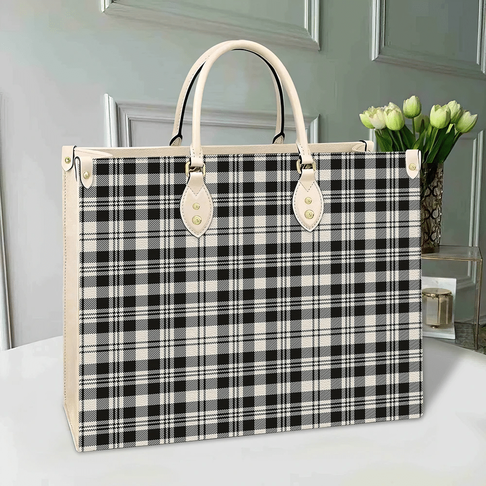 Clan Scott Black & White Ancient Tartan Leather Bag WW70 Clan Scott (Scott Tartan) Tartan Today   