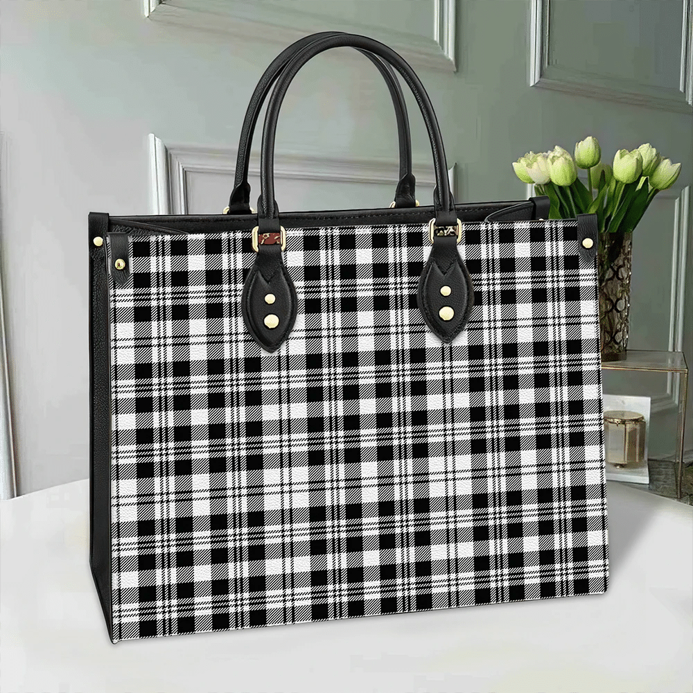 Clan Scott Black & White Modern Tartan Leather Bag ES24 Clan Scott (Scott Tartan) Tartan Today   
