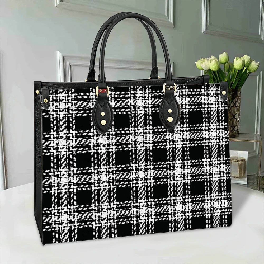 Clan Menzies Black & White Modern Tartan Leather Bag FL83 Clan Menzies Tartan Today   
