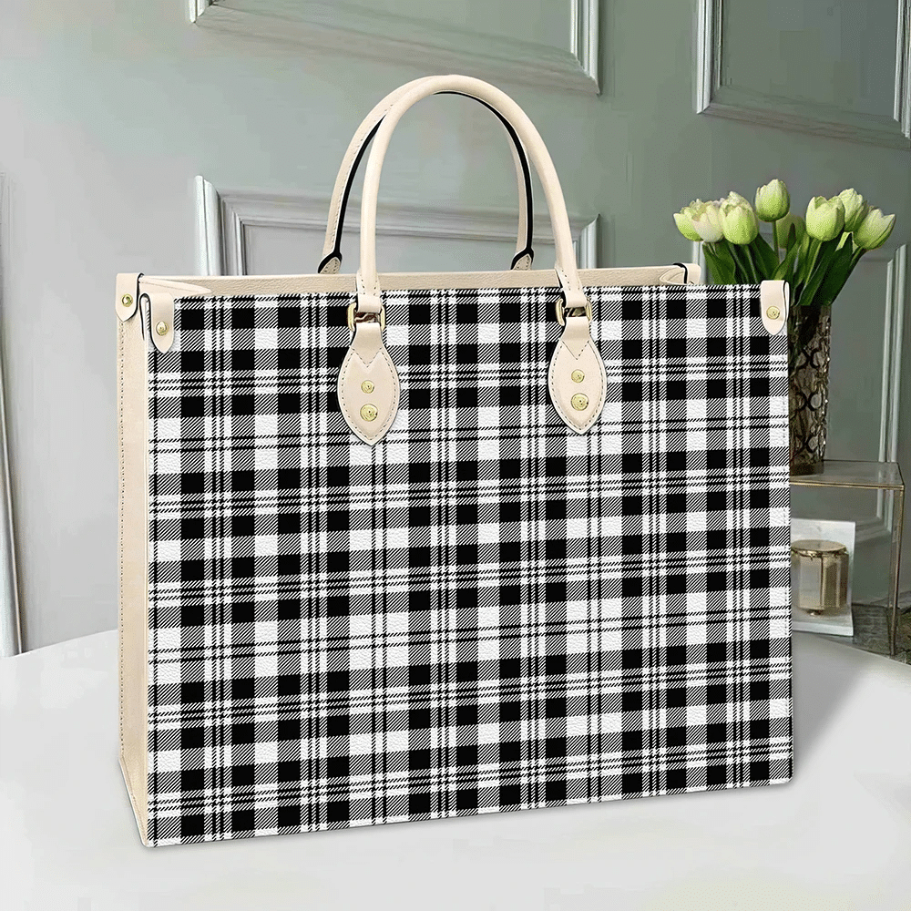 Clan Scott Black & White Modern Tartan Leather Bag ES24 Clan Scott (Scott Tartan) Tartan Today   
