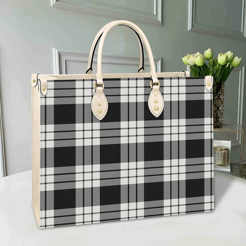 Clan MacFarlane Black & White Tartan Leather Bag AZ68 Clan MacFarlane Tartan Today   