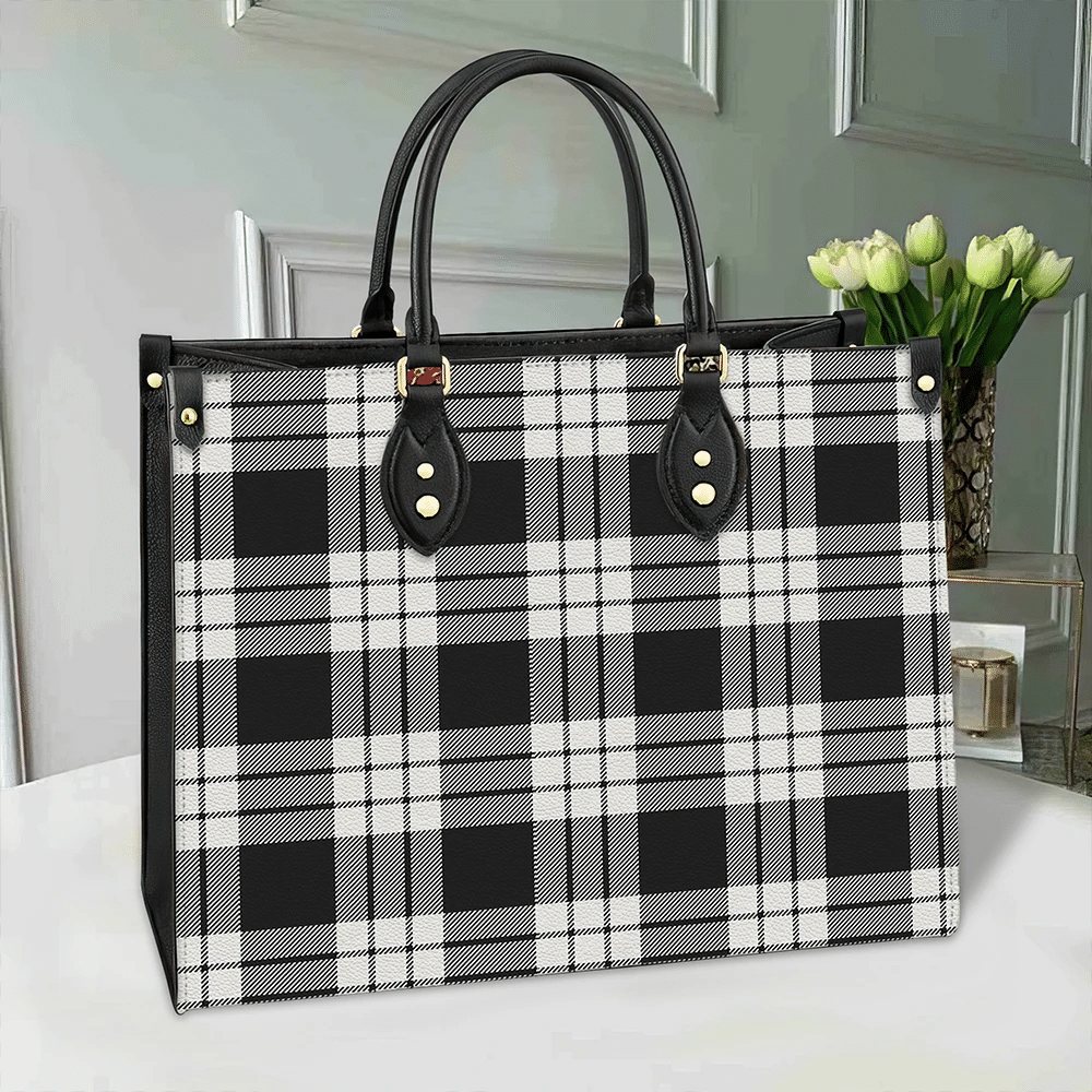Clan MacFarlane Black & White Tartan Leather Bag AZ68 Clan MacFarlane Tartan Today   