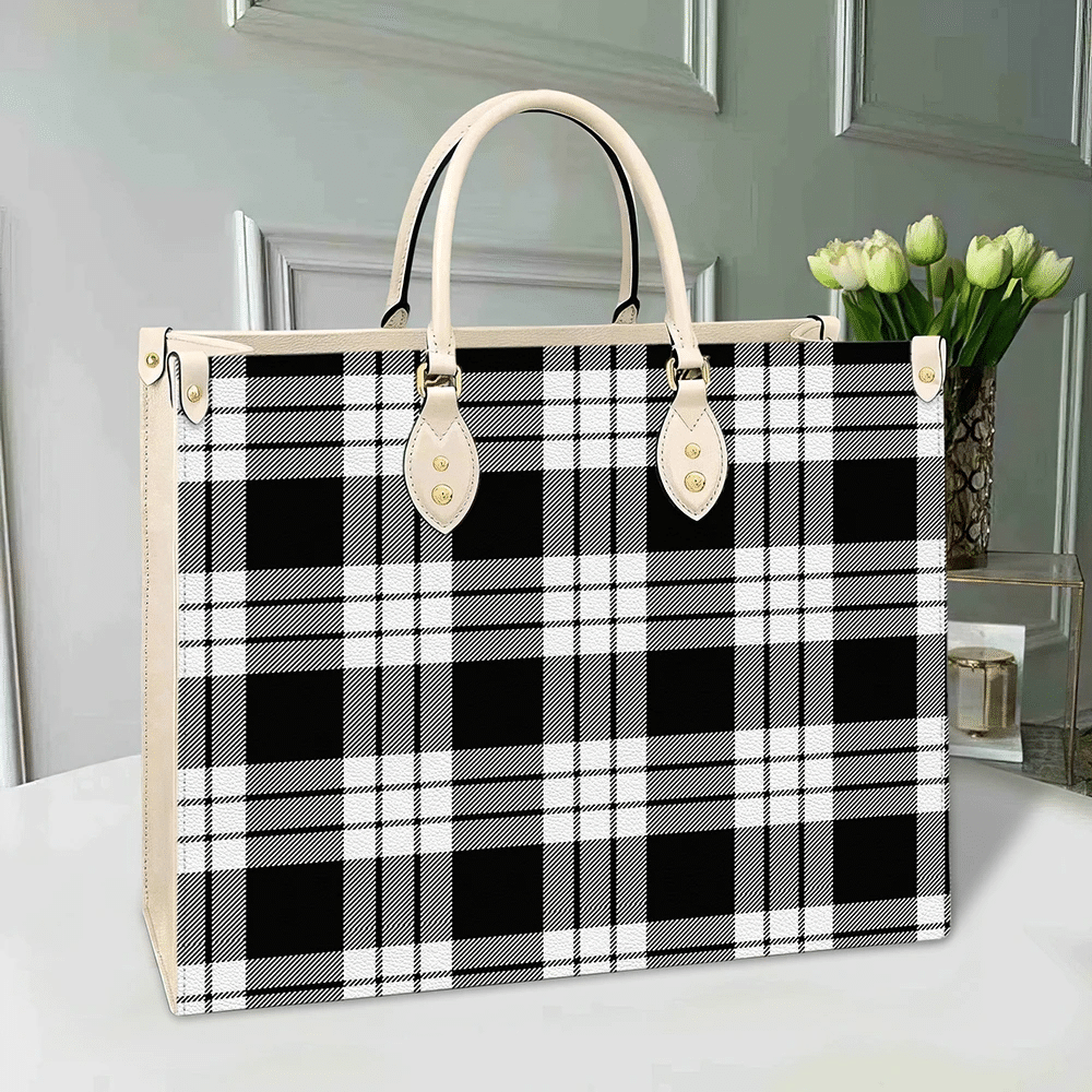 Clan MacFarlane Black & White Ancient Tartan Leather Bag LW43 Clan MacFarlane Tartan Today   