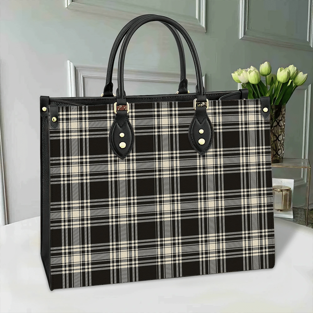 Clan Menzies Black & White Ancient Tartan Leather Bag VV96 Clan Menzies Tartan Today   