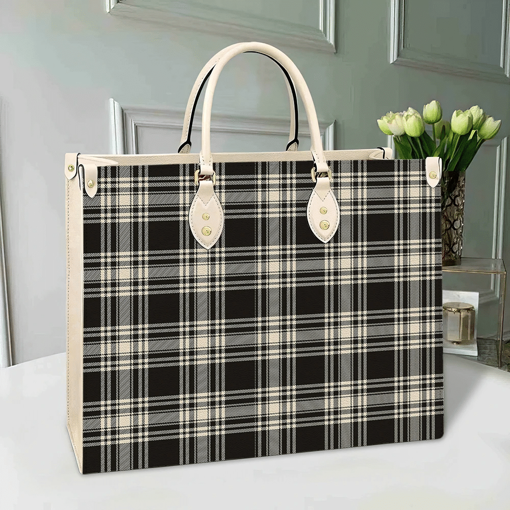 Clan Menzies Black & White Ancient Tartan Leather Bag VV96 Clan Menzies Tartan Today   