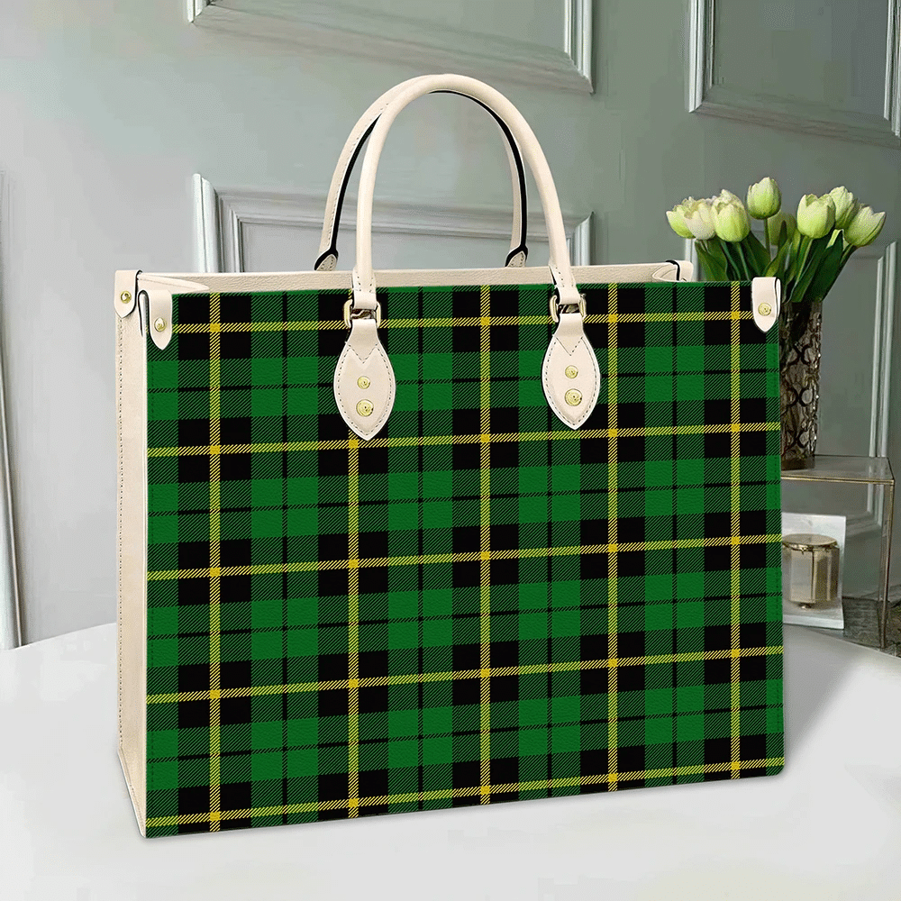 Clan Wallace Hunting Green Tartan Leather Bag VR23 Clan Wallace Tartan Today   