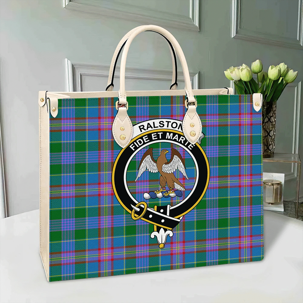 Clan Ralston Tartan Crest Leather Bag CQ66 Clan Ralston Tartan Today   