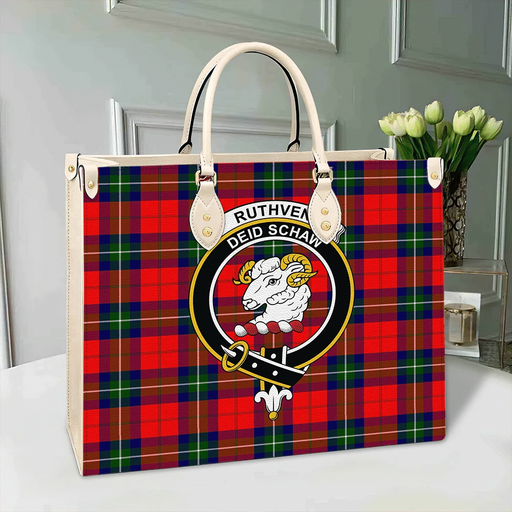 Clan Ruthven Modern Tartan Crest Leather Bag HO31 Clan Ruthven Tartan Today   