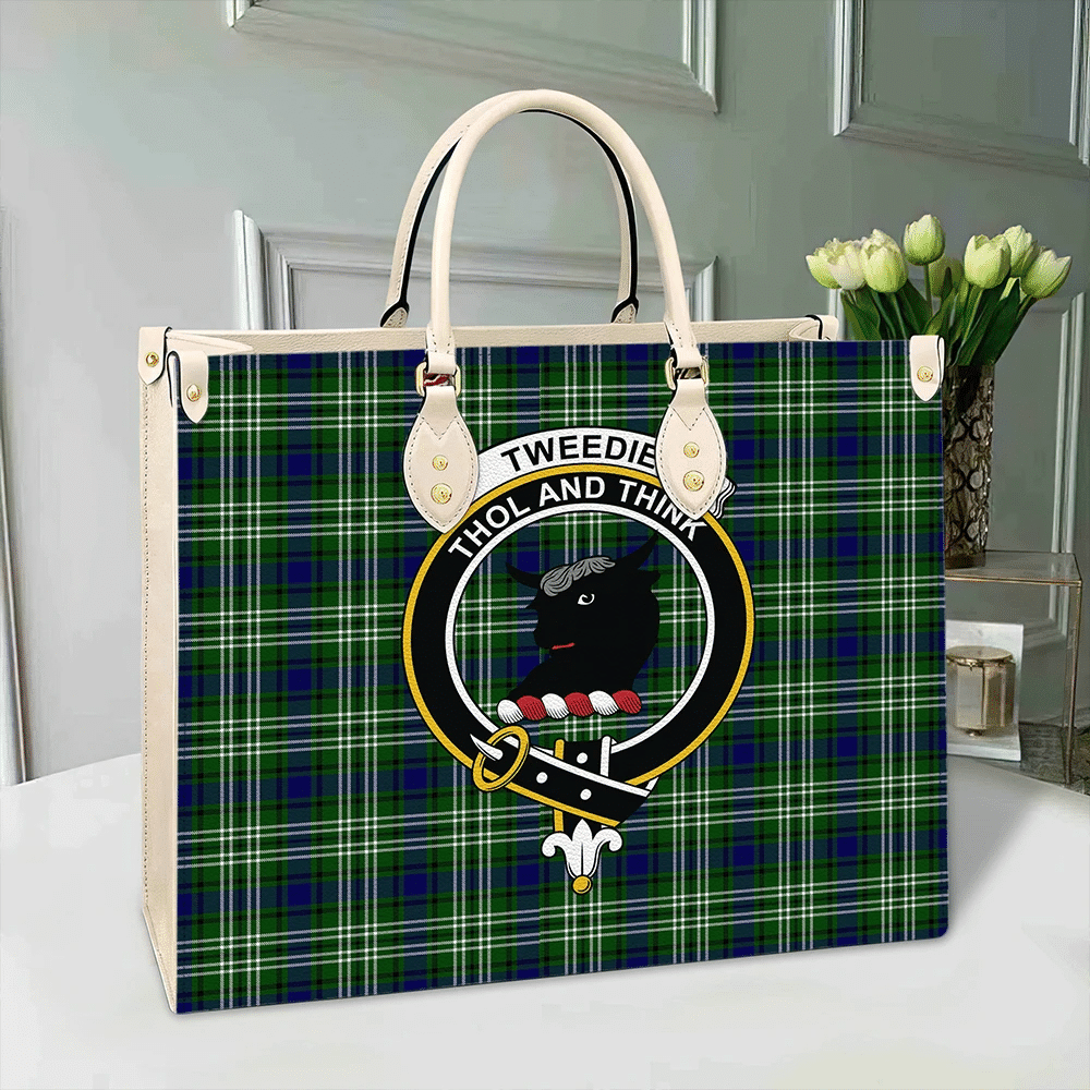 Clan Tweedside District Tartan Crest Leather Bag GH15 Clan Borthwick Tartan Today   