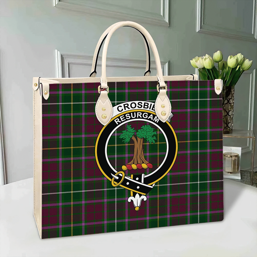 Clan Crosbie Tartan Crest Leather Bag SD74 Clan Crosbie Tartan Today   
