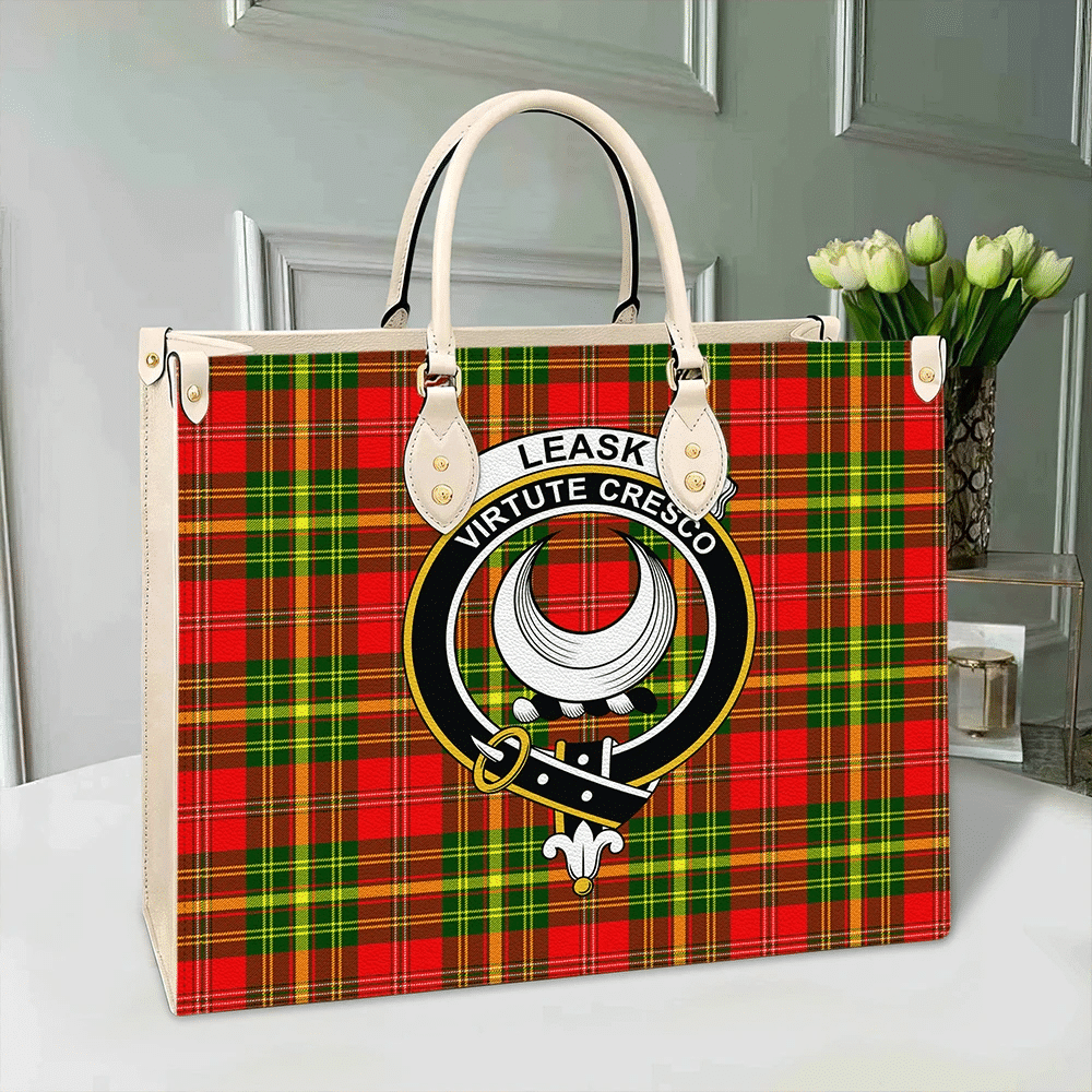 Clan Leask Tartan Crest Leather Bag EE47 Clan Leask Tartan Today   