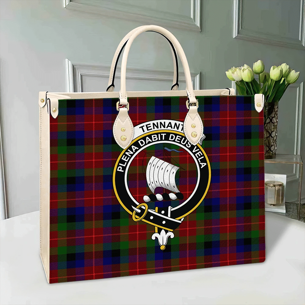 Clan Tennant Tartan Crest Leather Bag OI77 Clan Tennant Tartan Today   