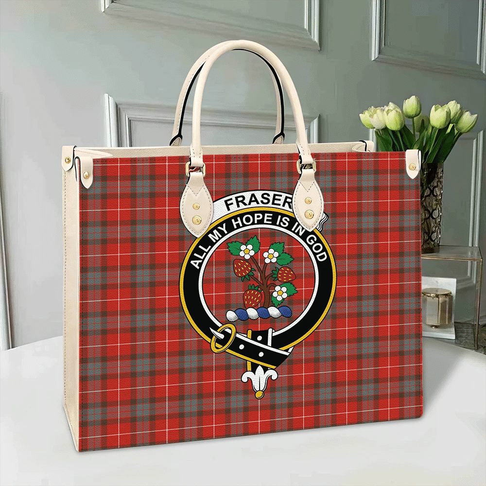 Clan Fraser Weathered Tartan Crest Leather Bag KK66 Clan Fraser Tartan Today   