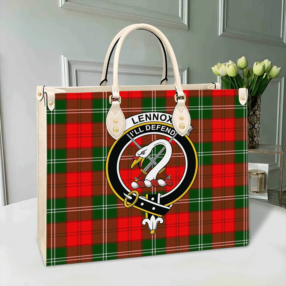 Clan Lennox Modern Tartan Crest Leather Bag MT24 Clan Lennox Tartan Today   