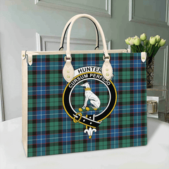 Clan Hunter Ancient Tartan Crest Leather Bag VY90 Clan Hunter Tartan Today   