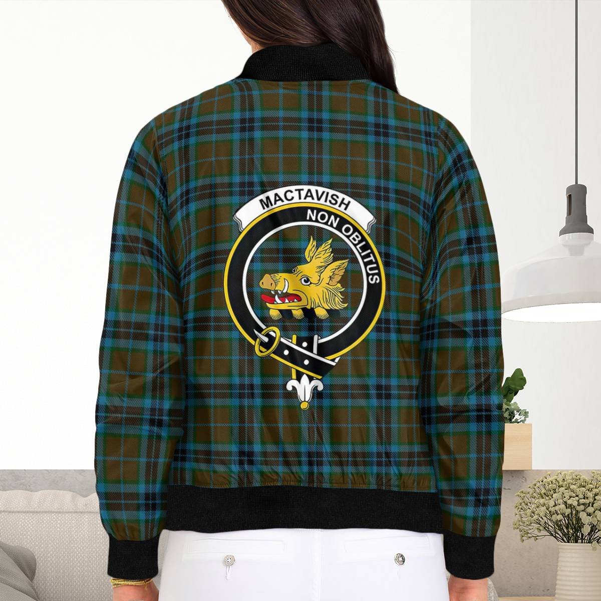 Clan MacTavish Hunting Tartan Crest Bomber Jacket NL80 Abercrombie Tartan Tartan Bomber Jacket   