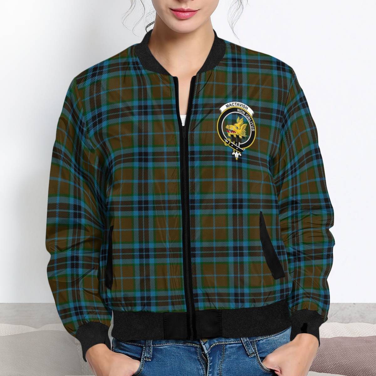 Clan MacTavish Hunting Tartan Crest Bomber Jacket NL80 Abercrombie Tartan Tartan Bomber Jacket   