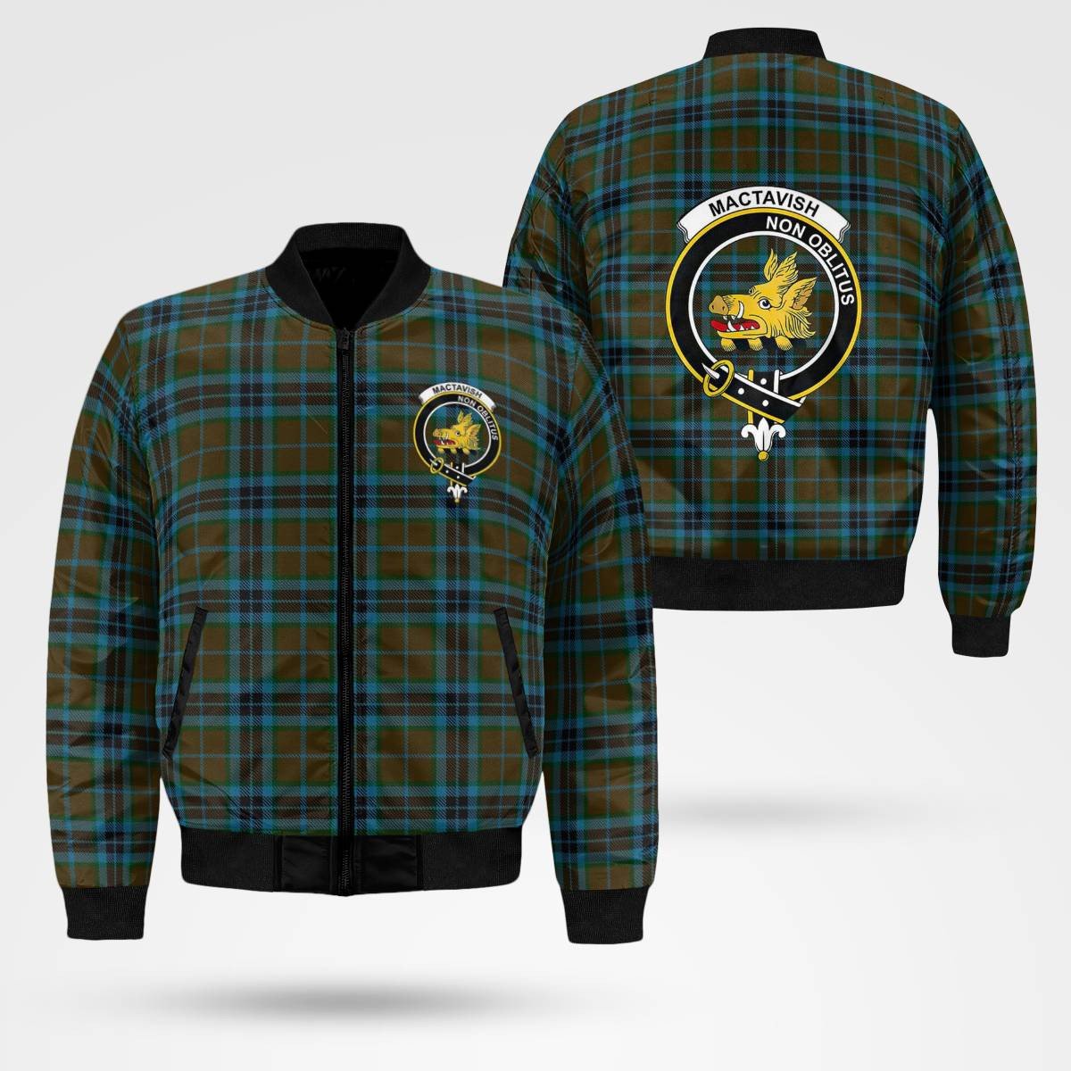 Clan MacTavish Hunting Tartan Crest Bomber Jacket NL80 Abercrombie Tartan Tartan Bomber Jacket   