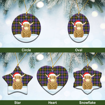 Clan Carnegie Ancient Tartan Christmas Ceramic Ornament Highland Cows Style CJ44