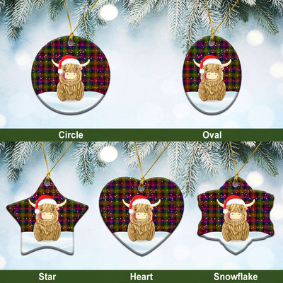 Clan Carnegie Modern Tartan Christmas Ceramic Ornament Highland Cows Style AD25