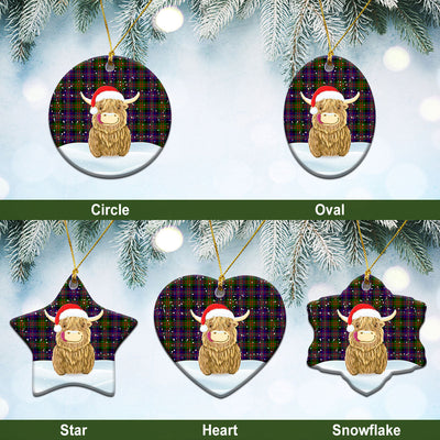 Clan Chalmers Tartan Christmas Ceramic Ornament Highland Cows Style