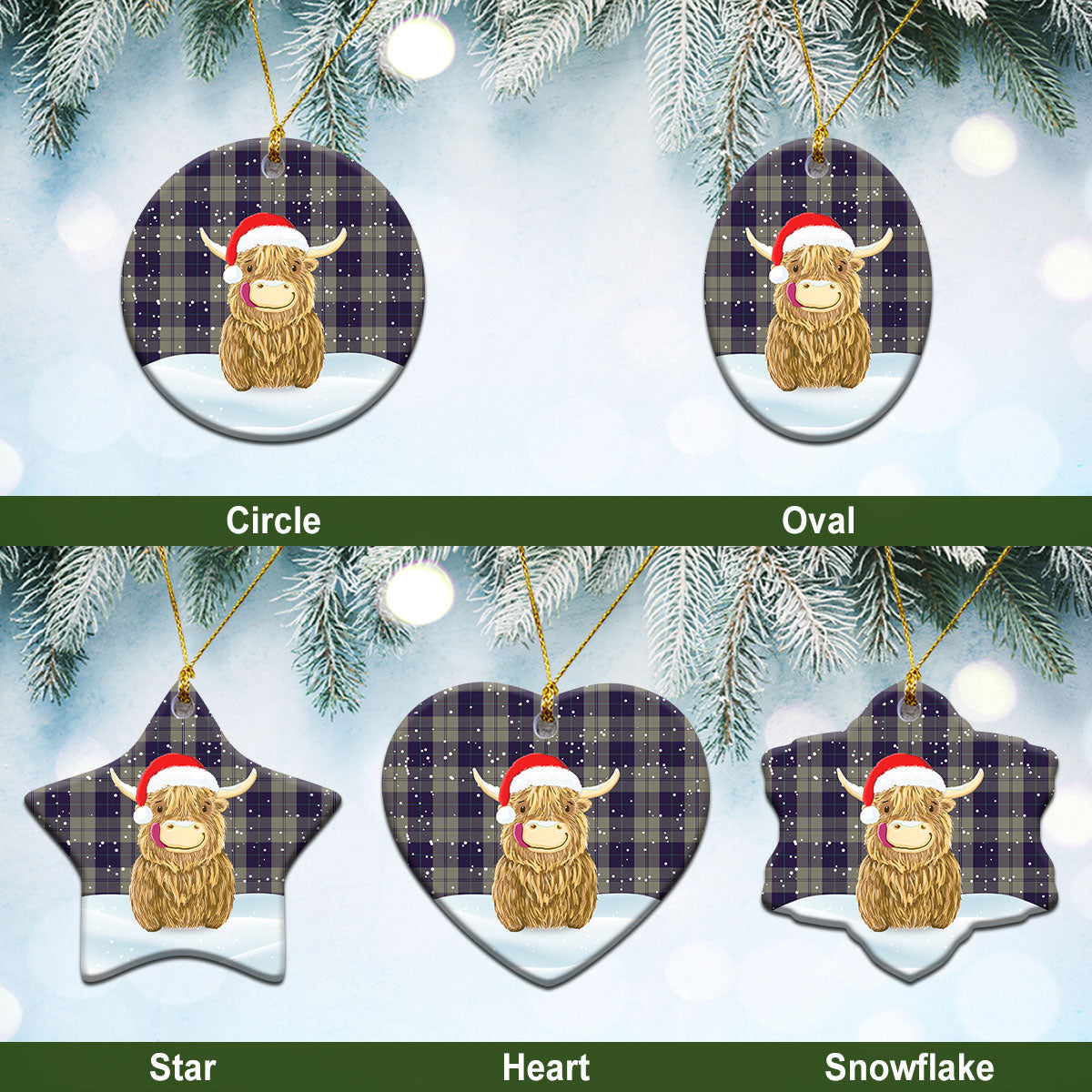 Clan Cunningham Dress Blue Dancers Tartan Christmas Ceramic Ornament Highland Cows Style VD54 Cunningham Dress Blue Dancers Tartan Tartan Ornament   