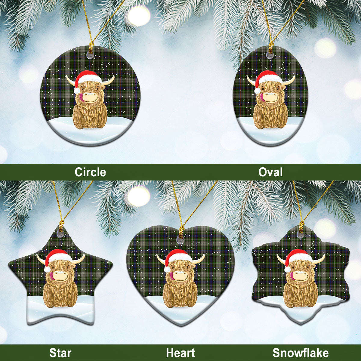 Clan Davidson Tulloch Dress Tartan Christmas Ceramic Ornament Highland Cows Style PY12 Davidson Tulloch Dress Tartan Tartan Ornament   